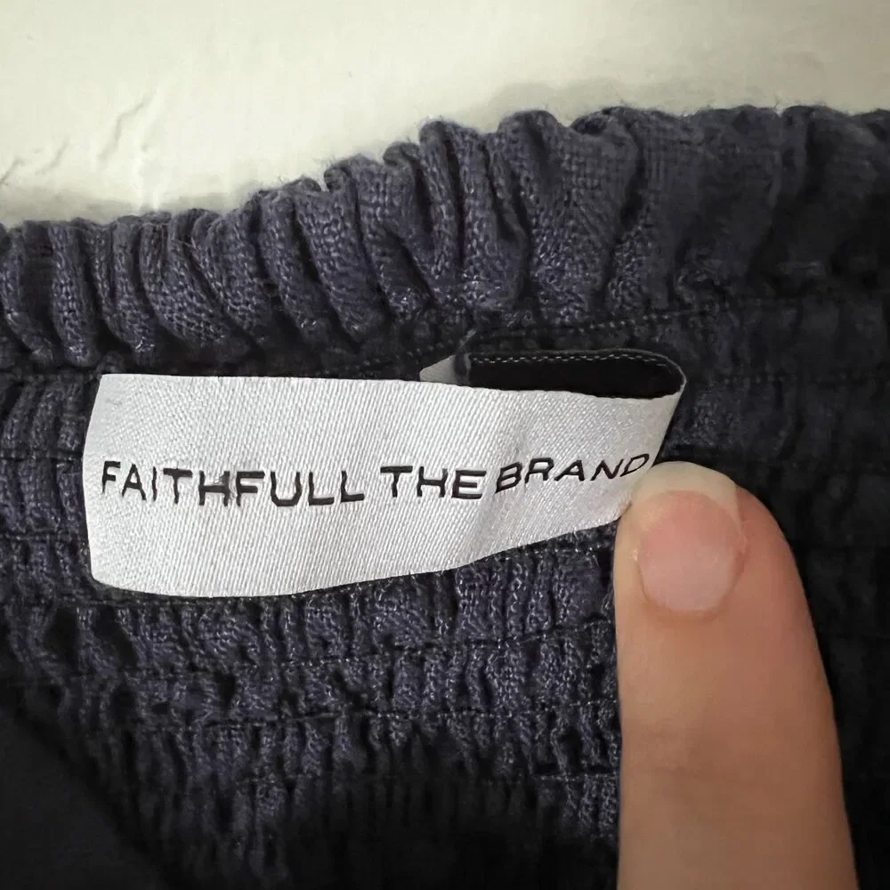 Faithfull The Brand Das Flores Navy Linen Strapless Maxi Dress‎ Euro Summer Sz S